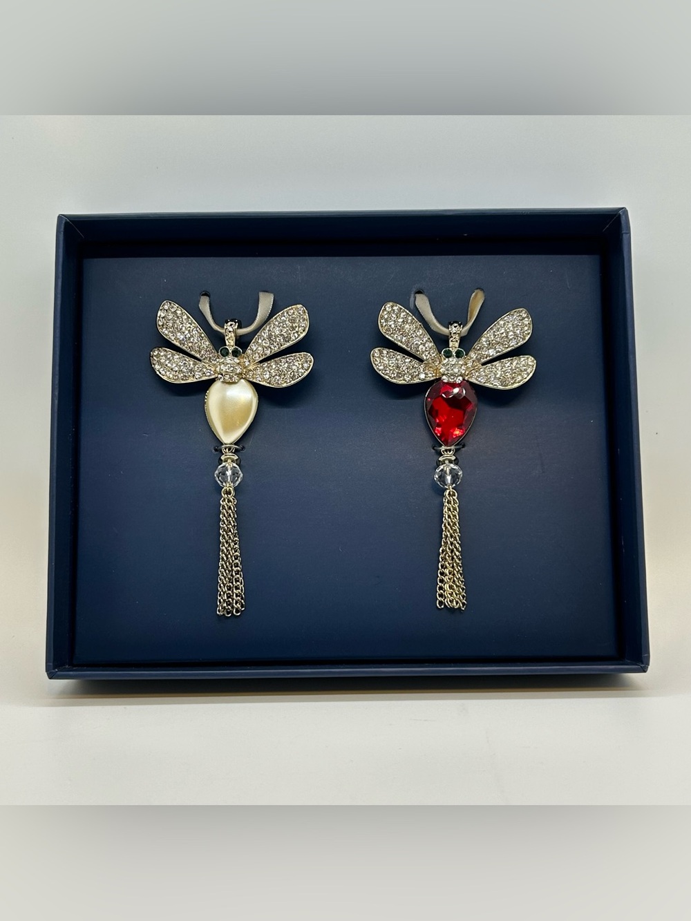 2 Ornaments Rhinestone Bee Insect Bug Joy by Joanna Buchanan Hanging Tassels Set